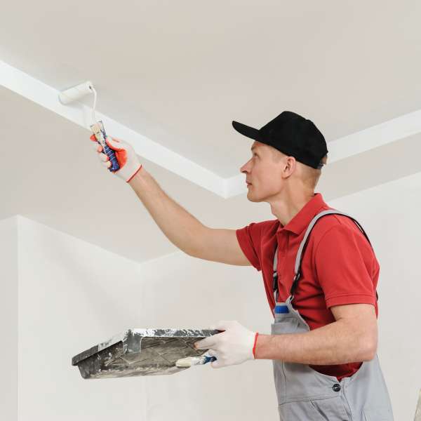 Painting Skills: a painter paints the ceiling walls.