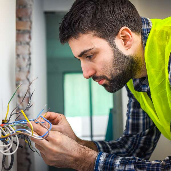 An electrician connecting wires