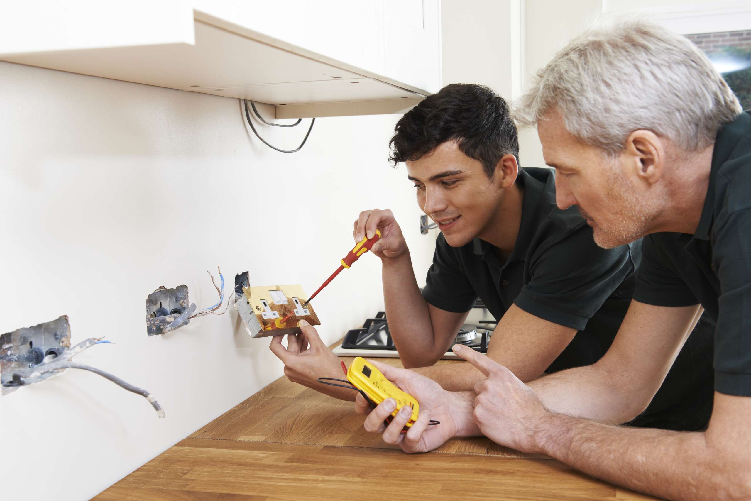 Electrician working at a new home