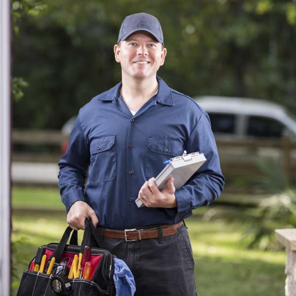 A handyman at customer door for a job