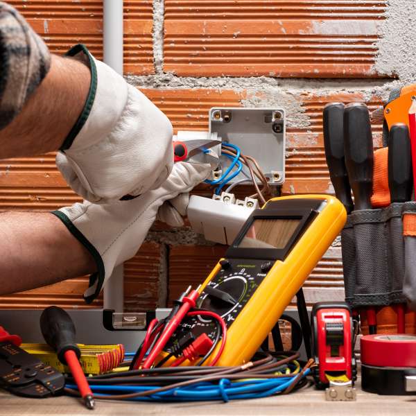 Electrician at work on a residential electrical system.