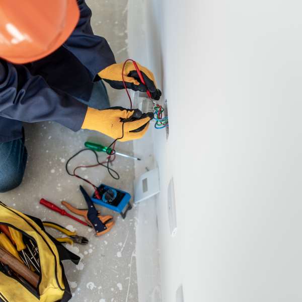 Electrician testing electricity with multimeter