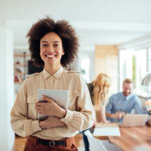 Smiling business owner indoor