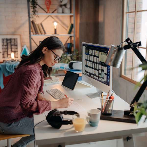 A photographer working from home office