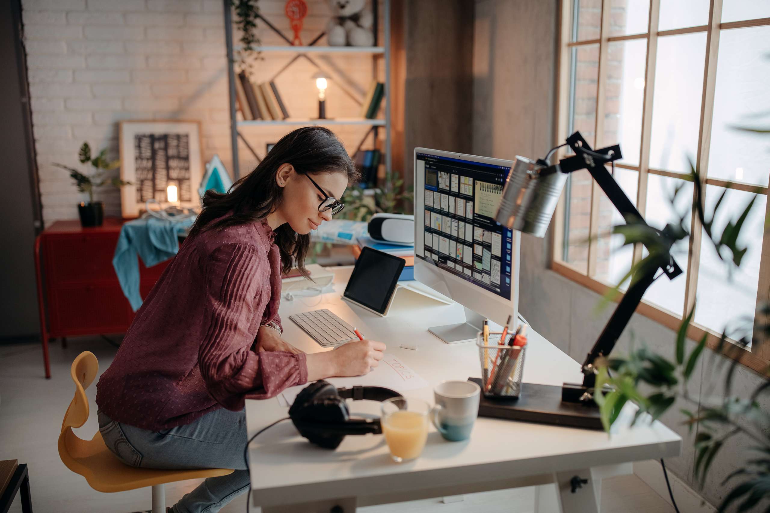 A photographer working from home office