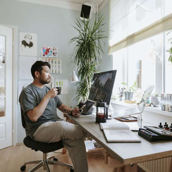 Digital artist in his home office