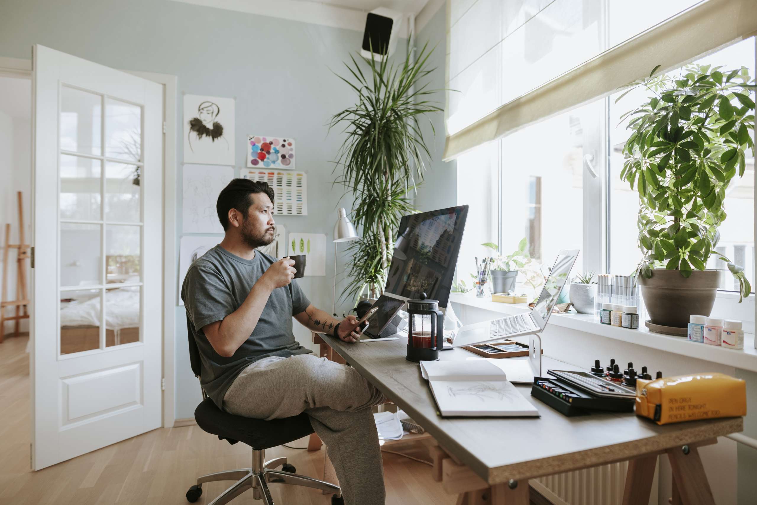 Digital artist in his home office