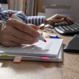 A women proofreading and working process