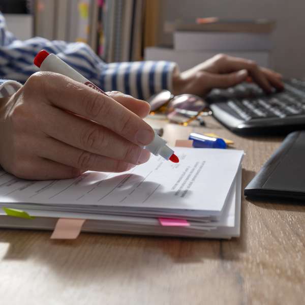 A women proofreading and working process
