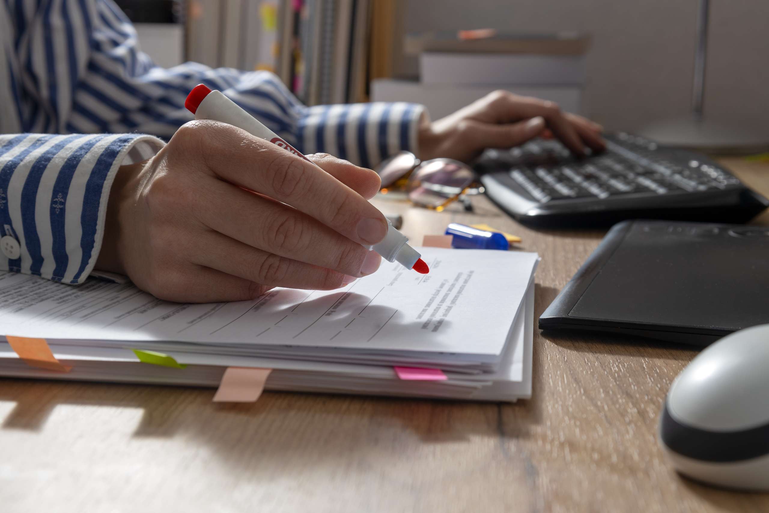 A women proofreading and working process