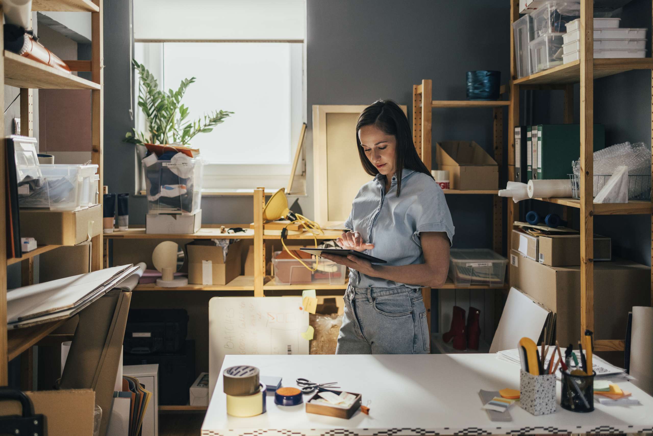 A female entrepreneur sitting in her home office