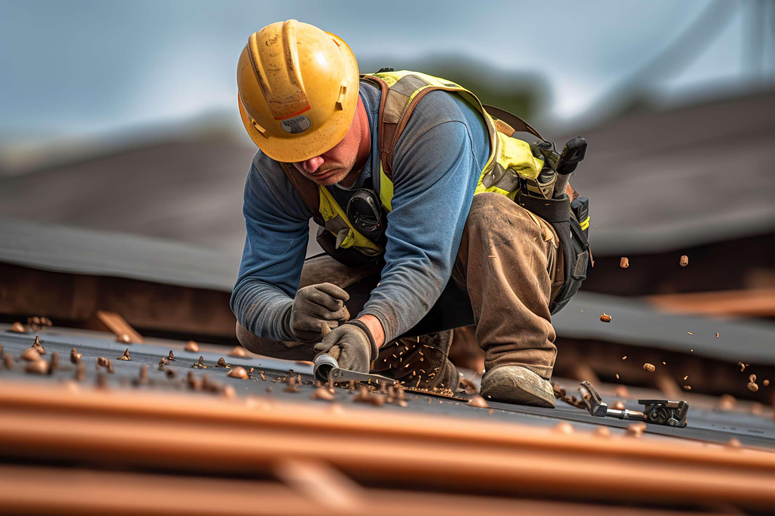 Construction, contractor worker on roof