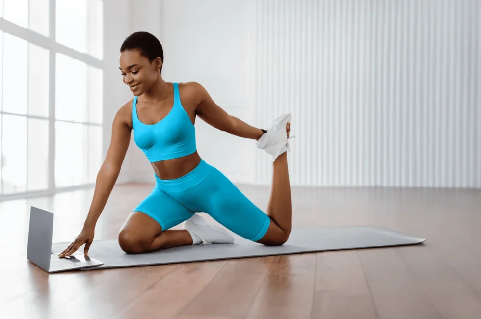 Yoga instructor doing a yoga pose similar to a stretch